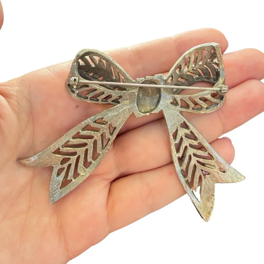 Vintage Jewelry Marcasite Ribbon Brooch Bow Pin